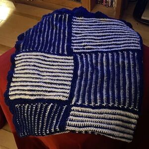 Handmade Blue and White Crocheted Blanket/Throw